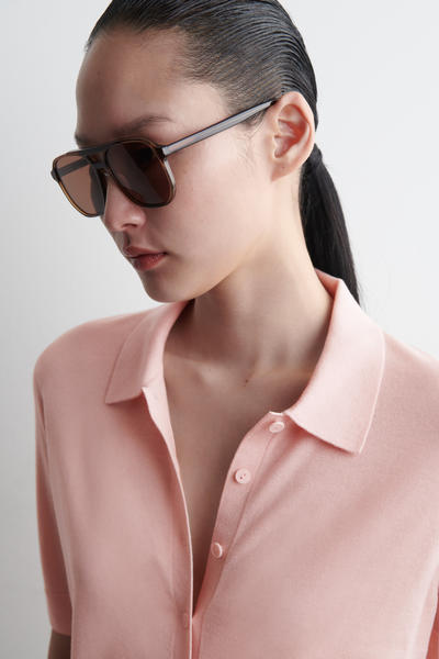 COS メリノウール混ポロカーディガン