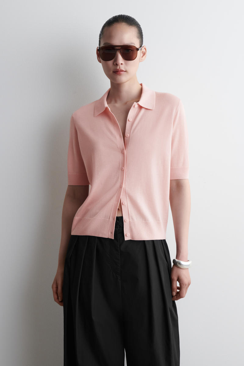 COS メリノウール混ポロカーディガン