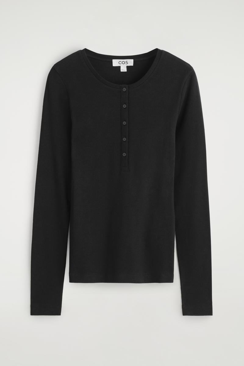 LONG-SLEEVED HENLEY TOP ロングスリーブヘンリートップ ブラック｜COS
