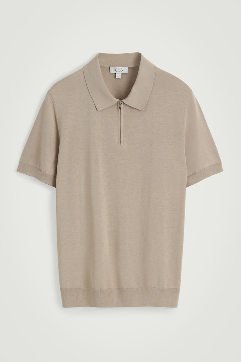 COS スリムニットシルクジップアップポロシャツ
