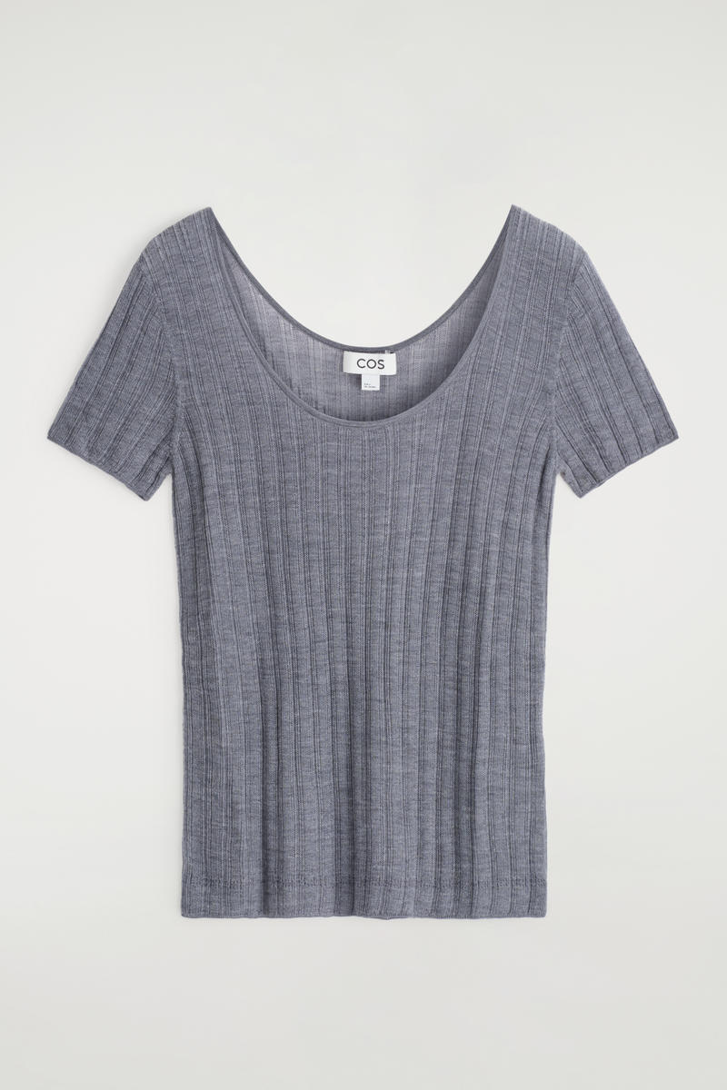 COS リブニットシルクTシャツ