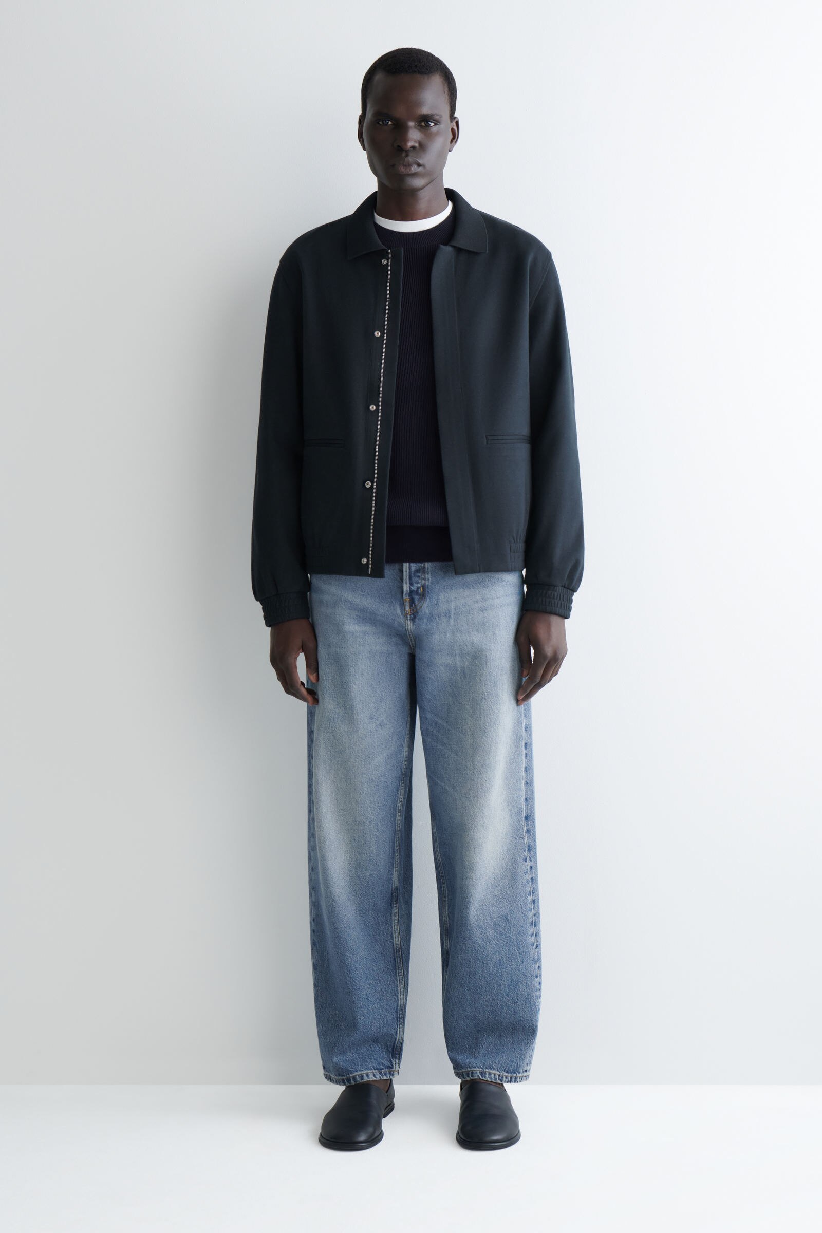 COS メリノウール ハリントンジャケット ブラウン ジップアップブルゾン WATER-REPELLENT HARRINGTON JACKET 防水ハリントンジャケット