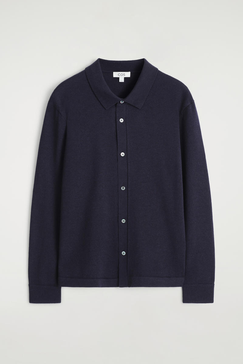 KNITTED MERINO WOOL SHIRT メリノウールニットシャツ ネイビー｜COS