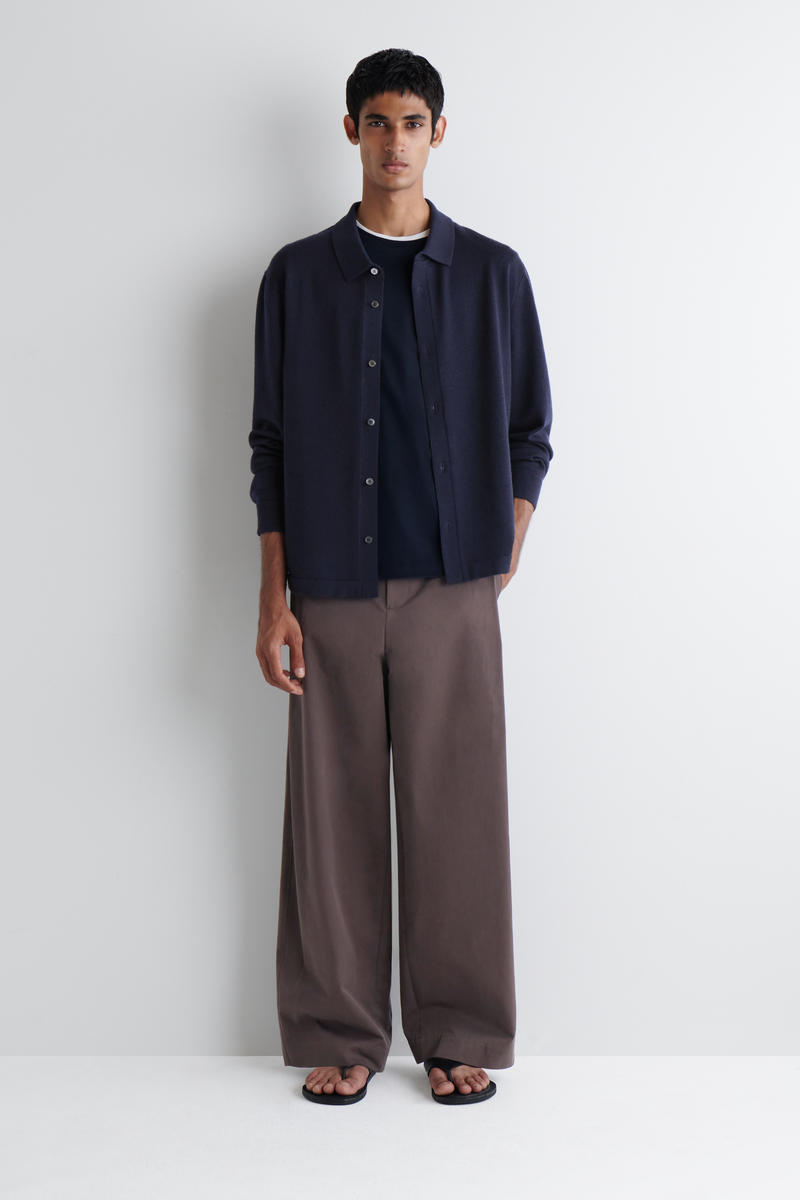 KNITTED MERINO WOOL SHIRT メリノウールニットシャツ ネイビー｜COS