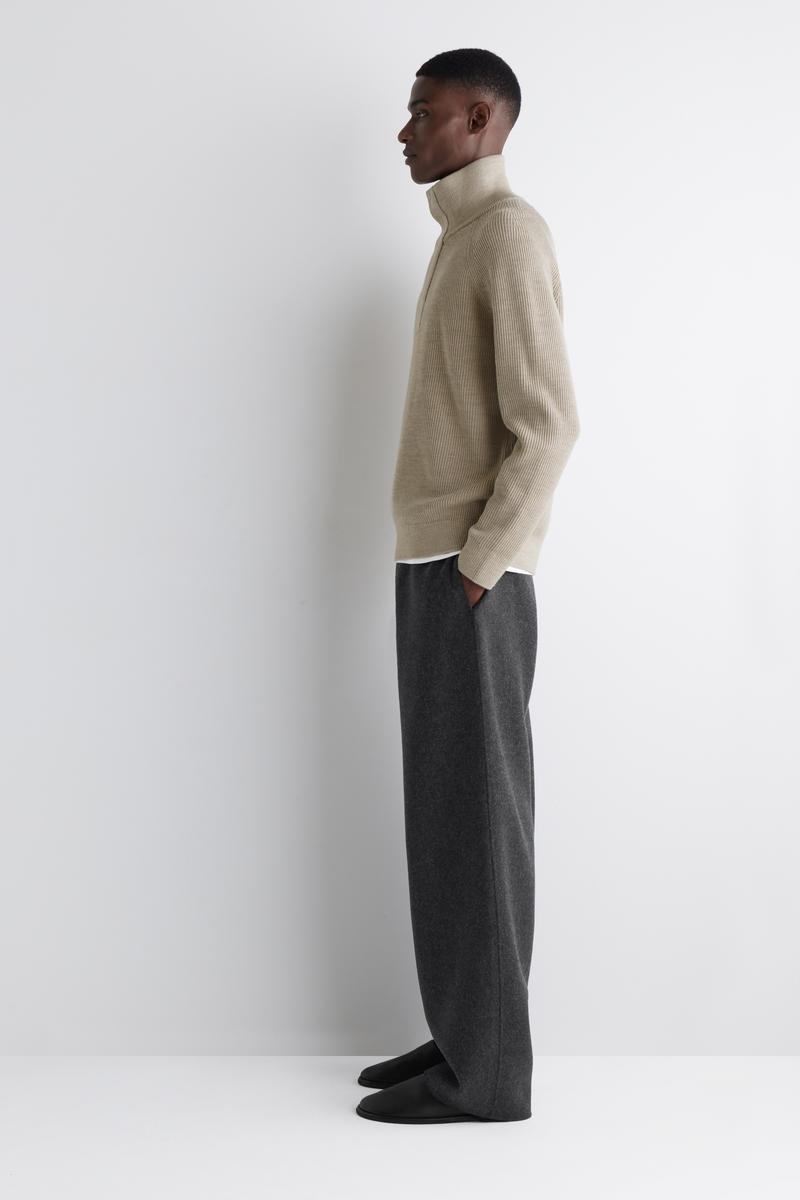 RIBBED WOOL HALF-ZIP JUMPER リブウールハーフジップセーター BEIGE