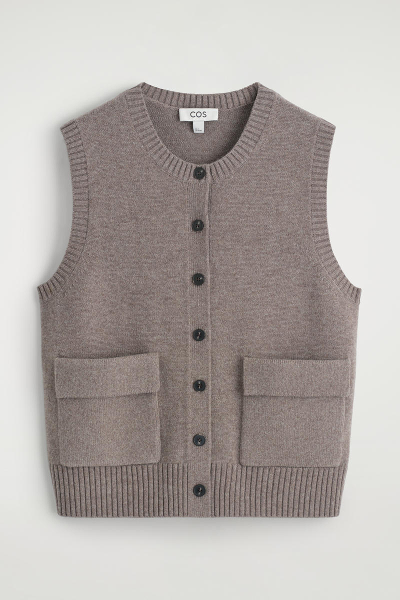 MERINO WOOL BUTTONED VEST メリノウール ボタンベスト ブラウン｜COS