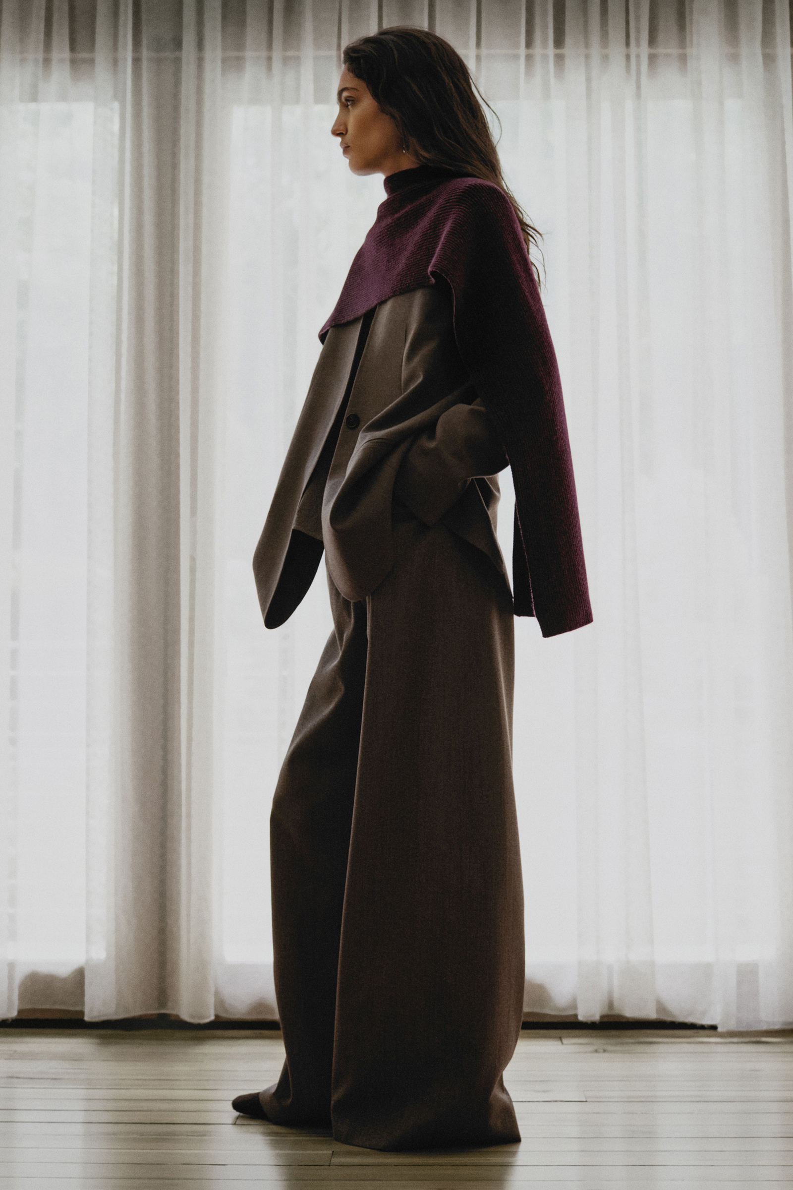 RIBBED WOOL-CASHMERE SCARF リブ編みウールカシミヤマフラー ボルドー