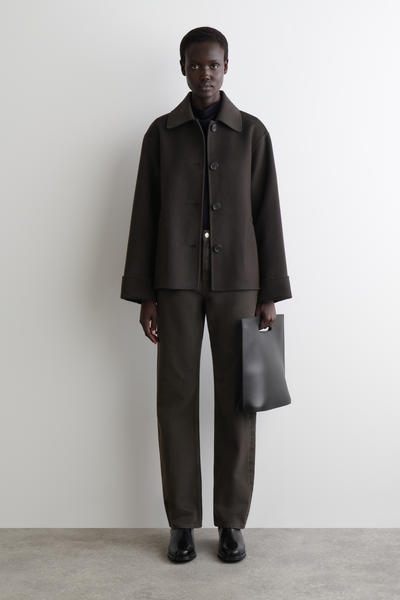 COS グレー ウールショートコート OVERSIZED DOUBLE-BREASTED WOOL SHORT COAT オーバーサイズ