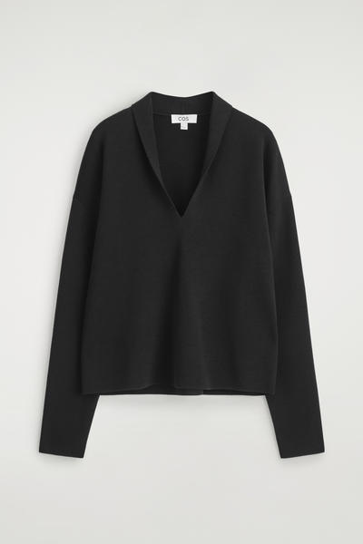 COS ドレープメリノウールVネックジャンパー
