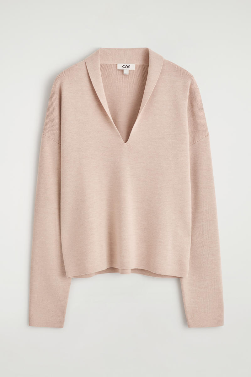 COS ドレープメリノウールVネックジャンパー