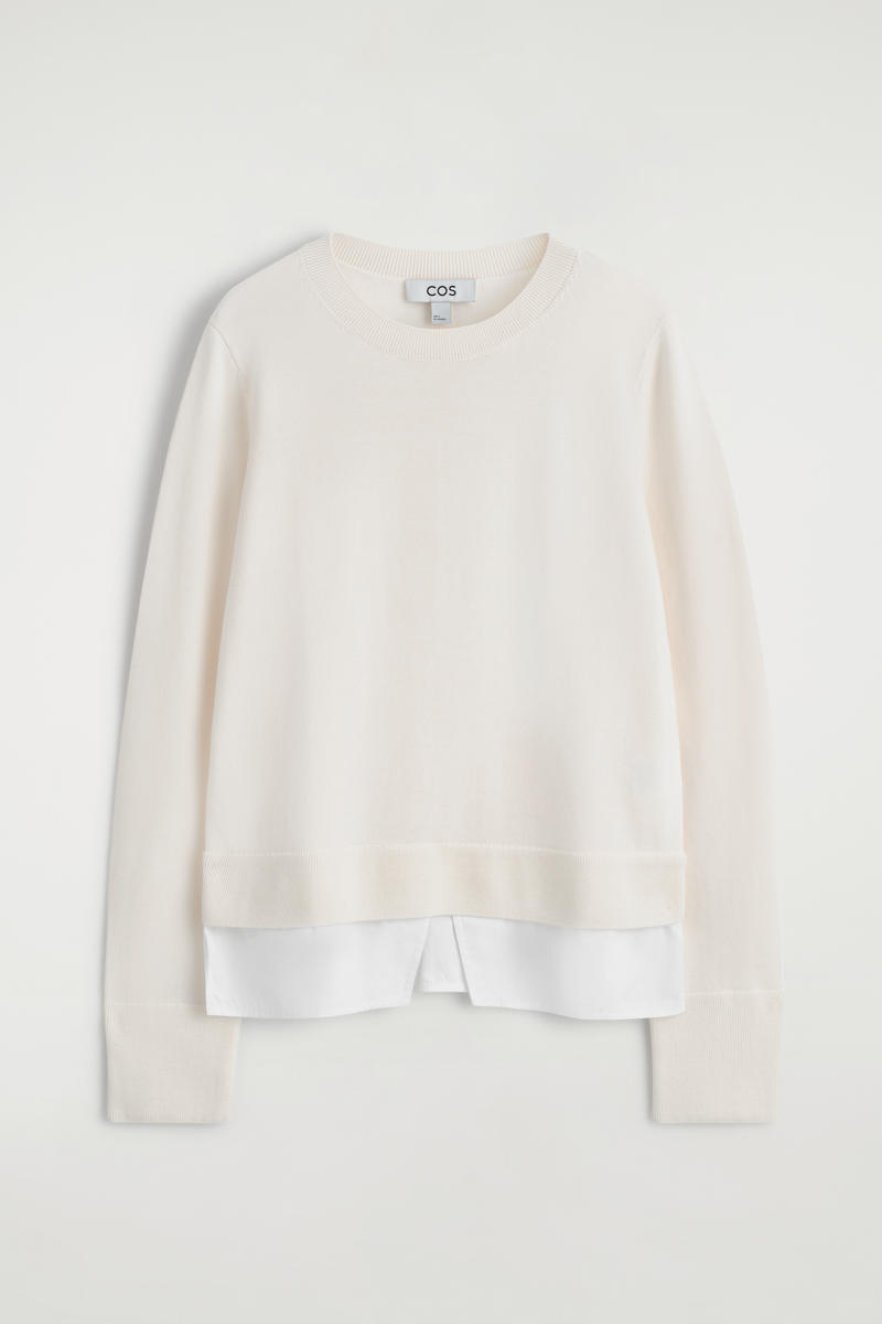 LAYERED MERINO WOOL JUMPER レイヤードメリノウールセーター エクリュ