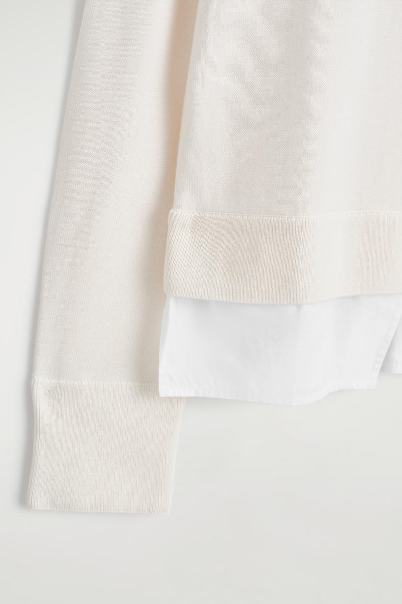 COS ホワイト レイヤードメリノウールセーター アイボリー LAYERED MERINO WOOL JUMPER レイヤードメリノウールセーター