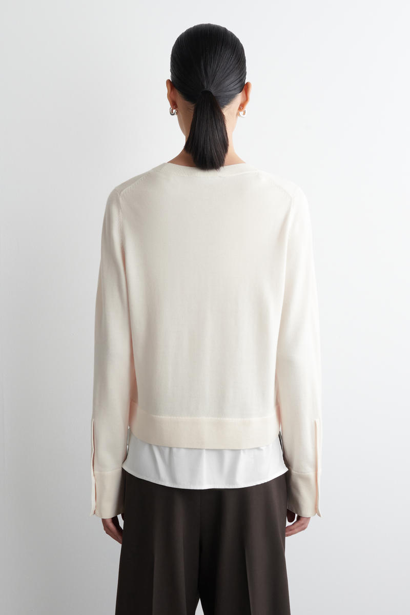 COS ホワイト レイヤードメリノウールセーター アイボリー LAYERED MERINO WOOL JUMPER レイヤードメリノウールセーター エクリュ