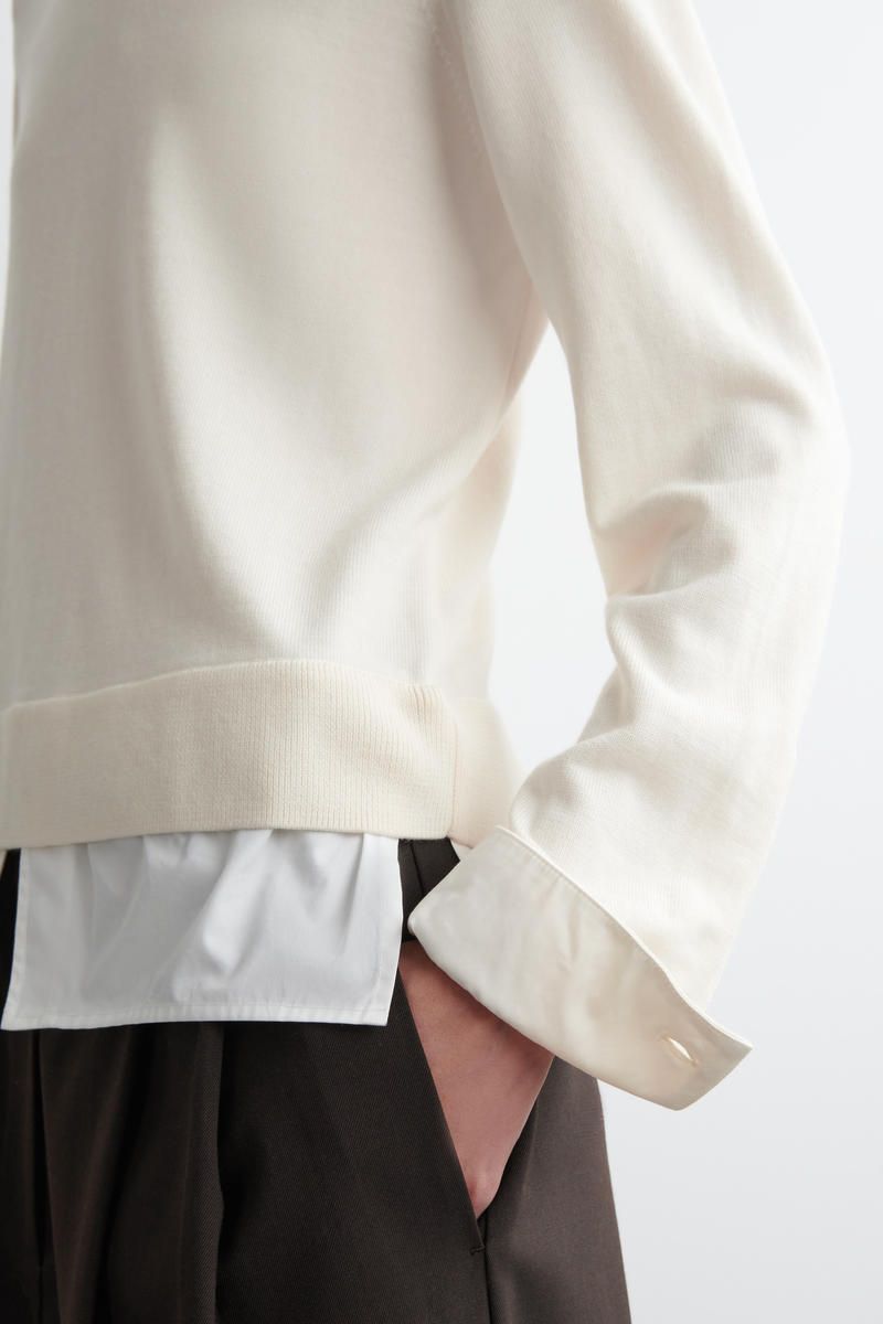 LAYERED MERINO WOOL JUMPER レイヤードメリノウールセーター エクリュ