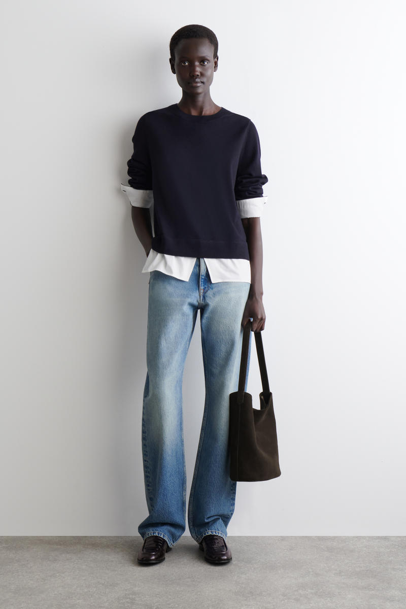 LAYERED MERINO WOOL JUMPER レイヤードメリノウールセーター ネイビー