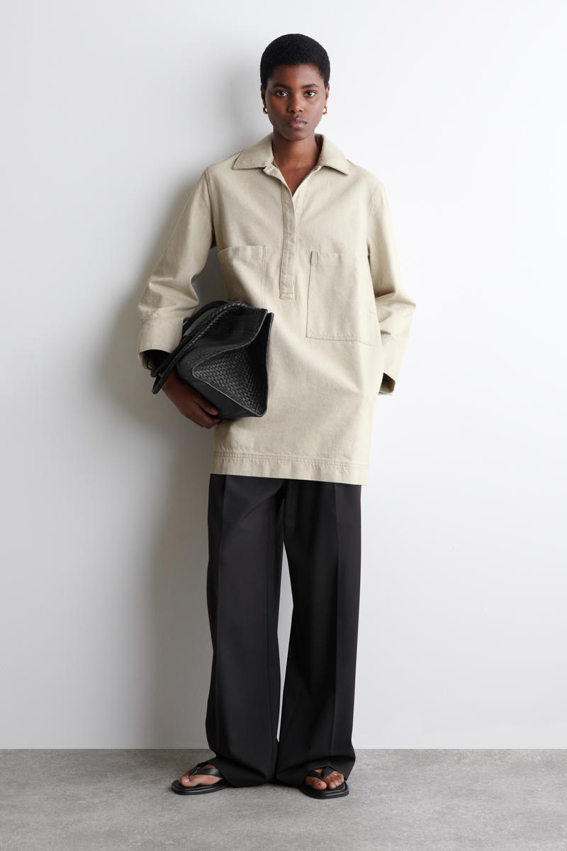 OPEN-COLLAR DENIM SHIRT DRESS オープンカラーデニムシャツ OPEN-COLLAR DENIM SHIRT DRESS オープンカラーデニムシャツ