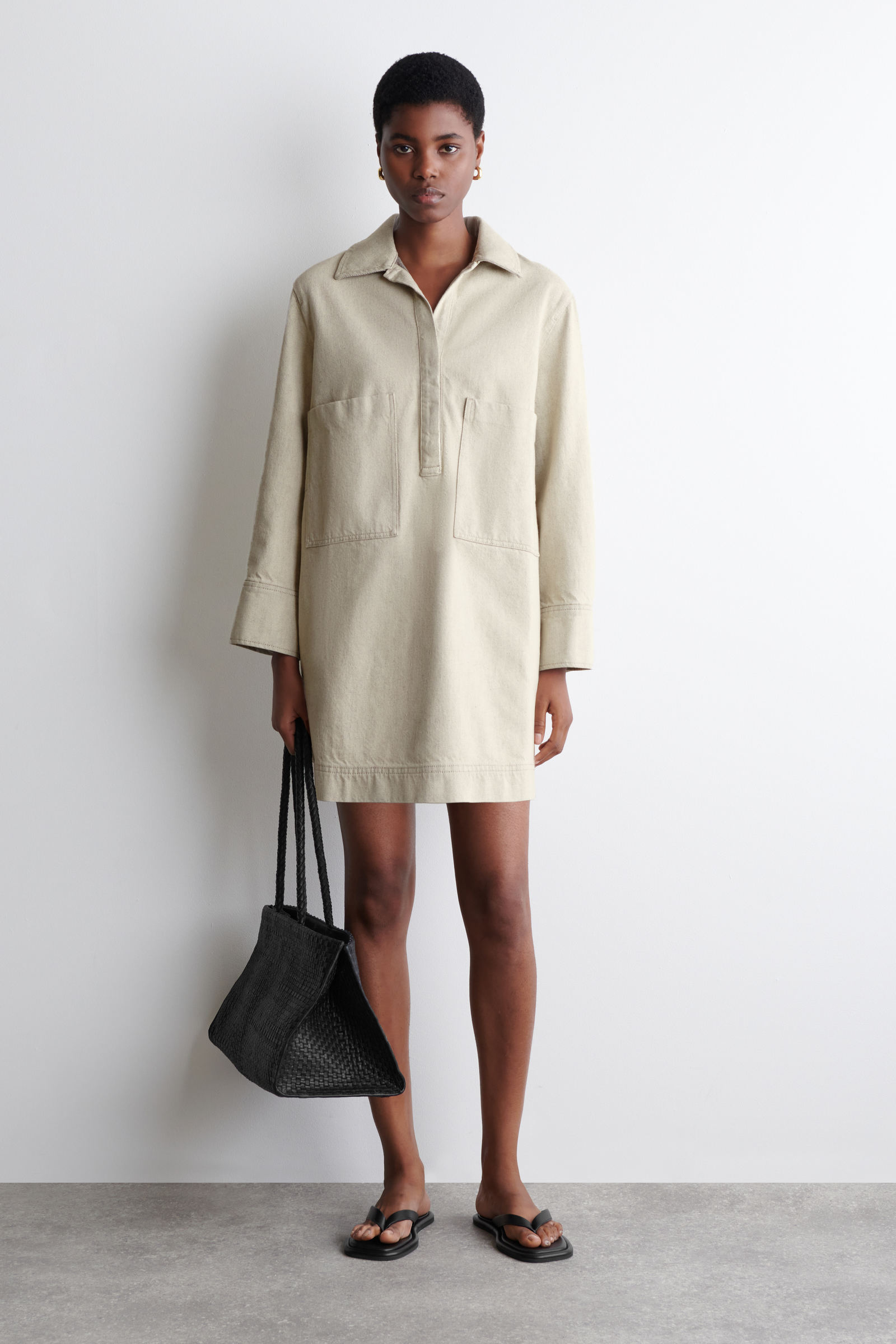 OPEN-COLLAR DENIM SHIRT DRESS オープンカラーデニムシャツドレス