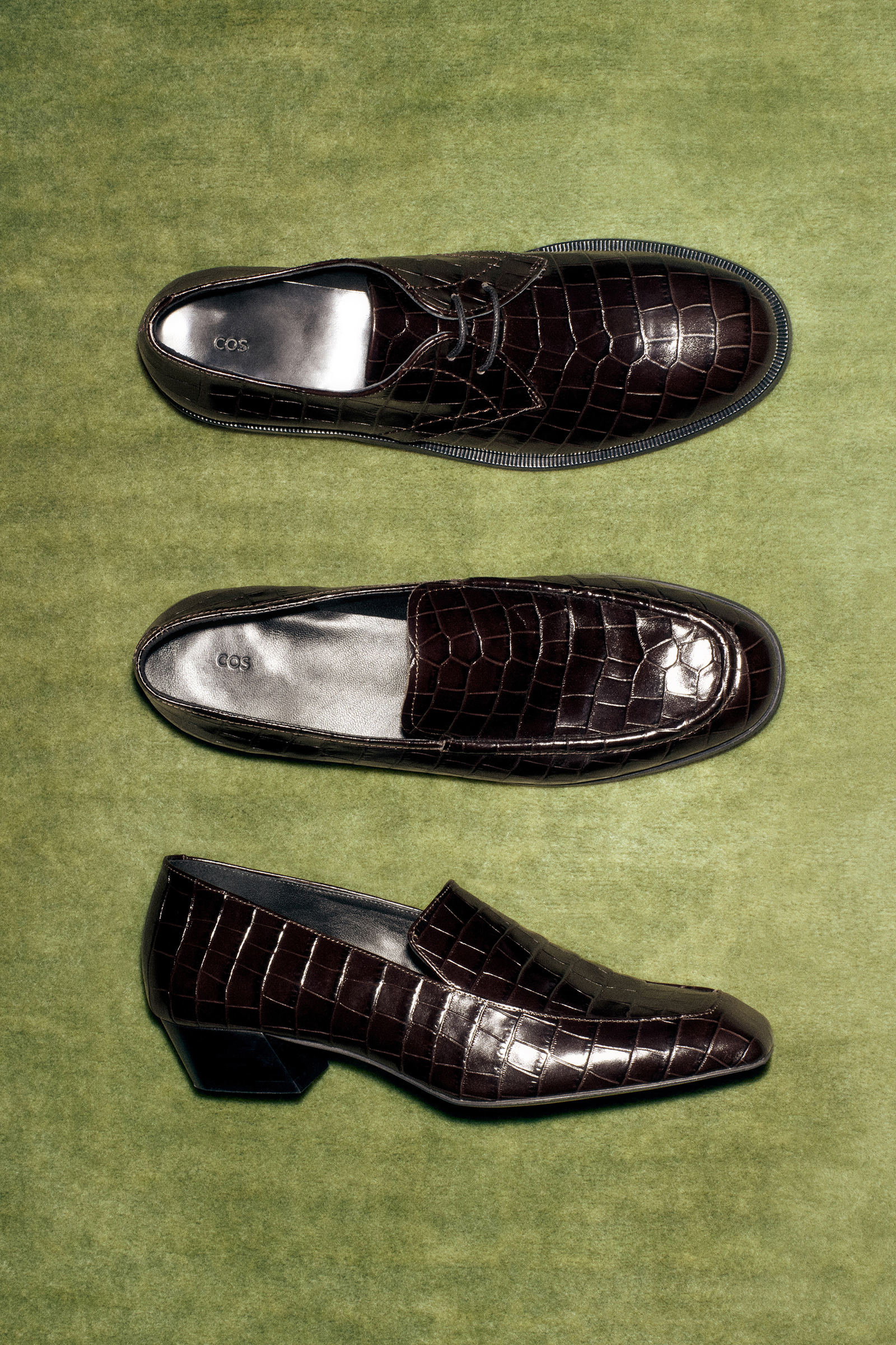CROC-EFFECT LEATHER LOAFERS クロコダイル風レザーローファー ダーク