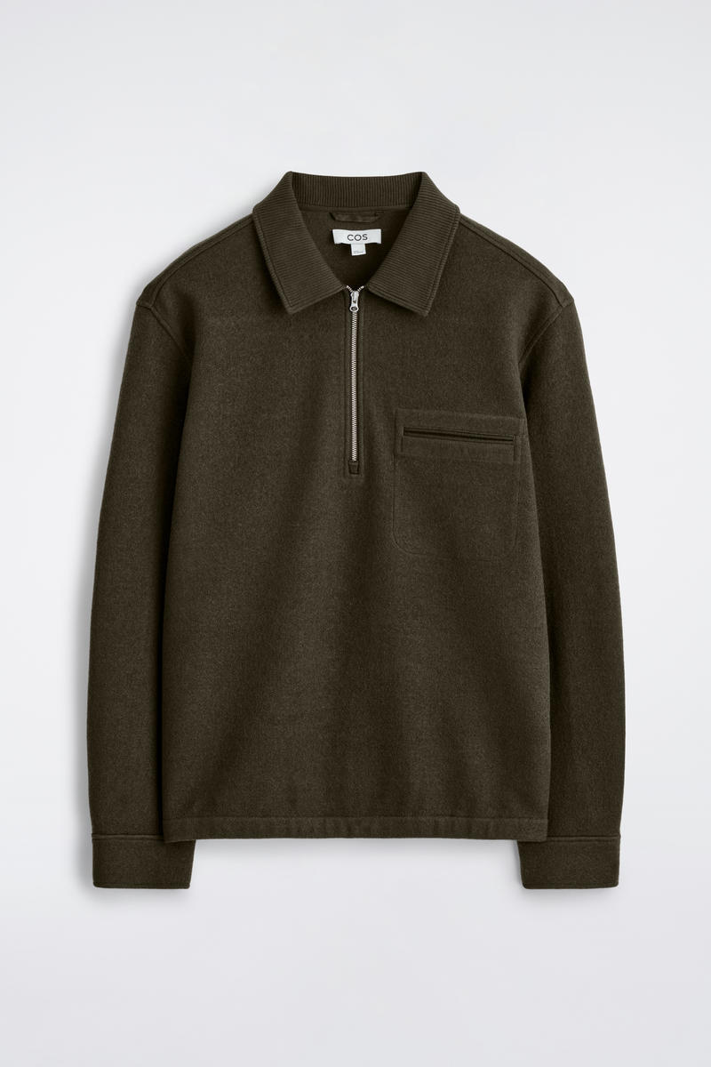 COS ボイルドウールジップアップポロセーター
