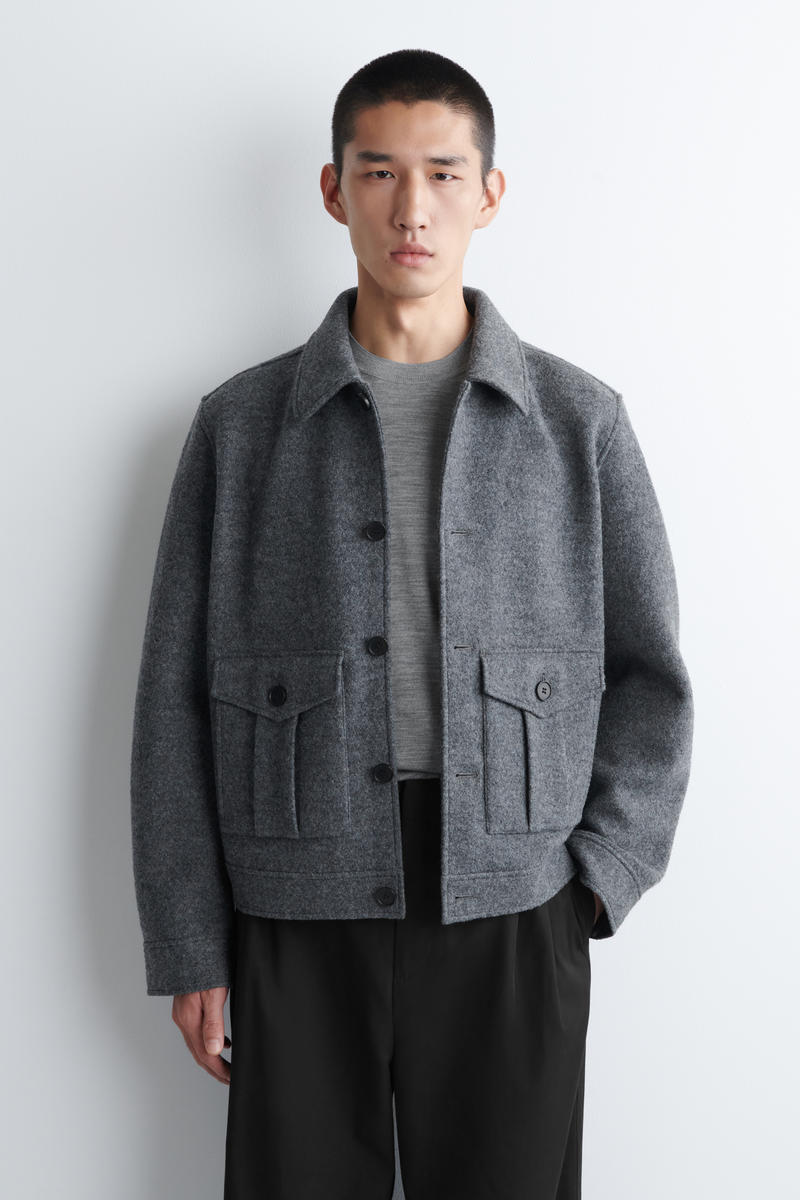 BOILED-WOOL JACKET ボイルドウールジャケット グレーメランジ｜COS