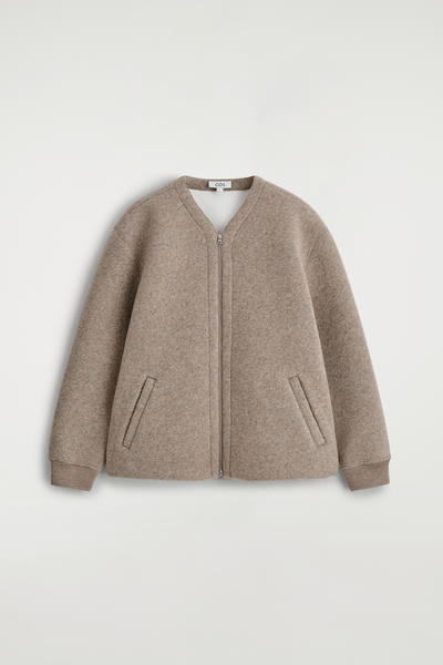 COS オーバーサイズフェルトスキューバジップアップカーディガン