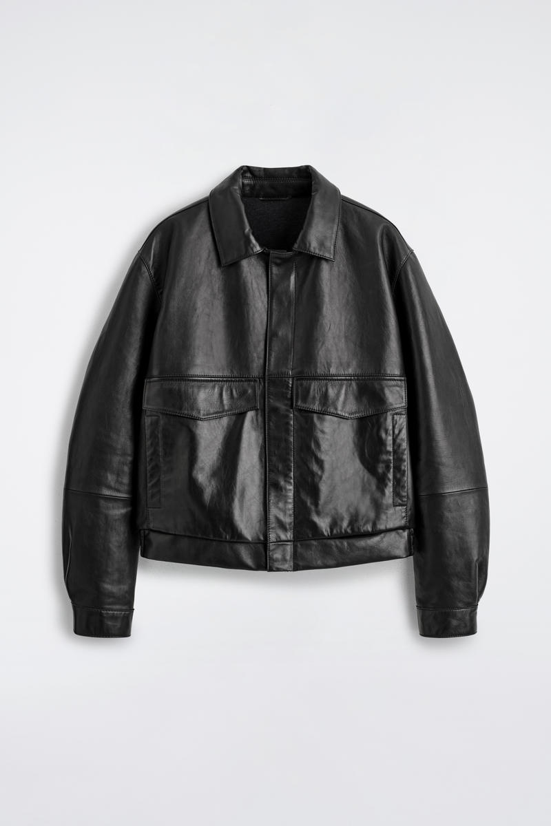 COS ブラック レザージャケット LEATHER BLOUSON JACKET レザーブルゾンジャケット ブラック｜COS コス