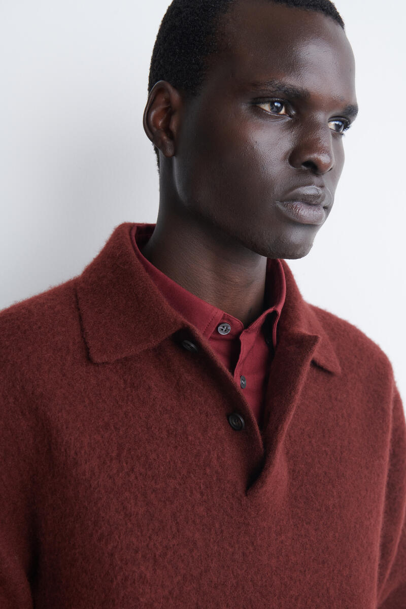 BRUSHED-WOOL POLO SHIRT ブラッシュドウールポロシャツ DARK-RED