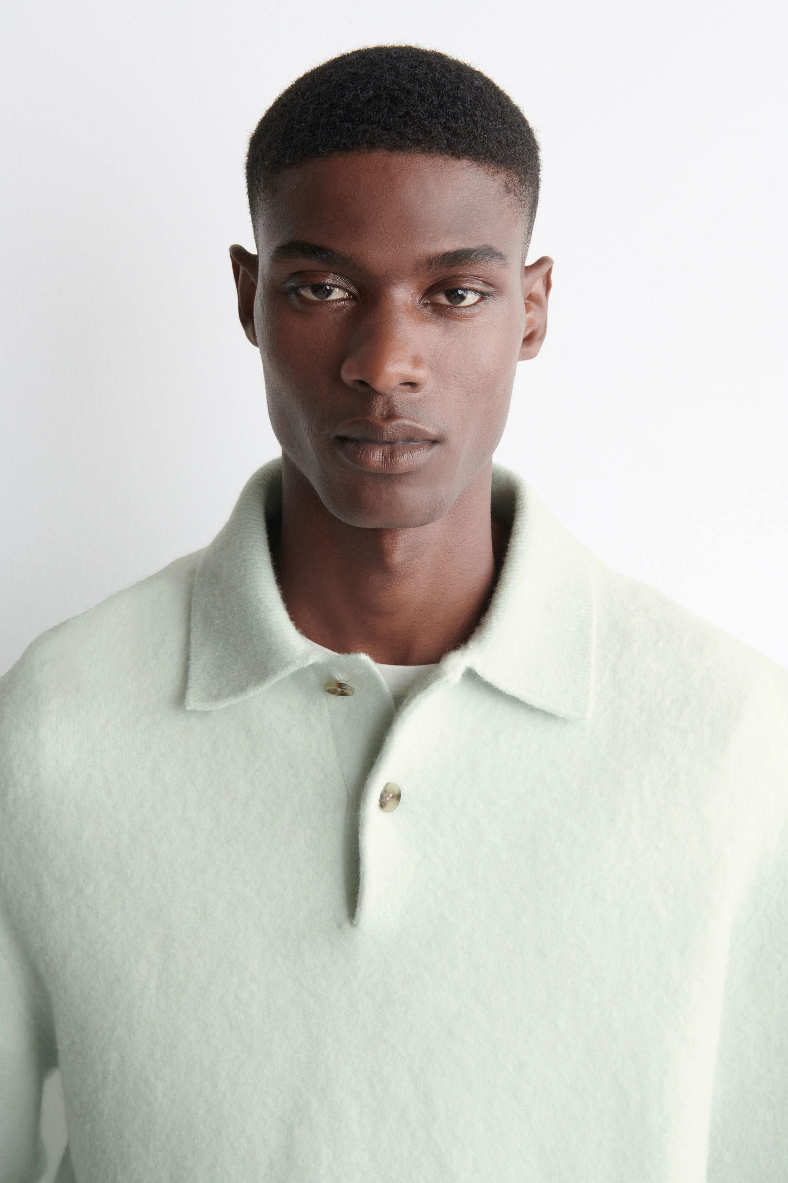 BRUSHED-WOOL POLO SHIRT ブラッシュドウールポロシャツ アイスブルー
