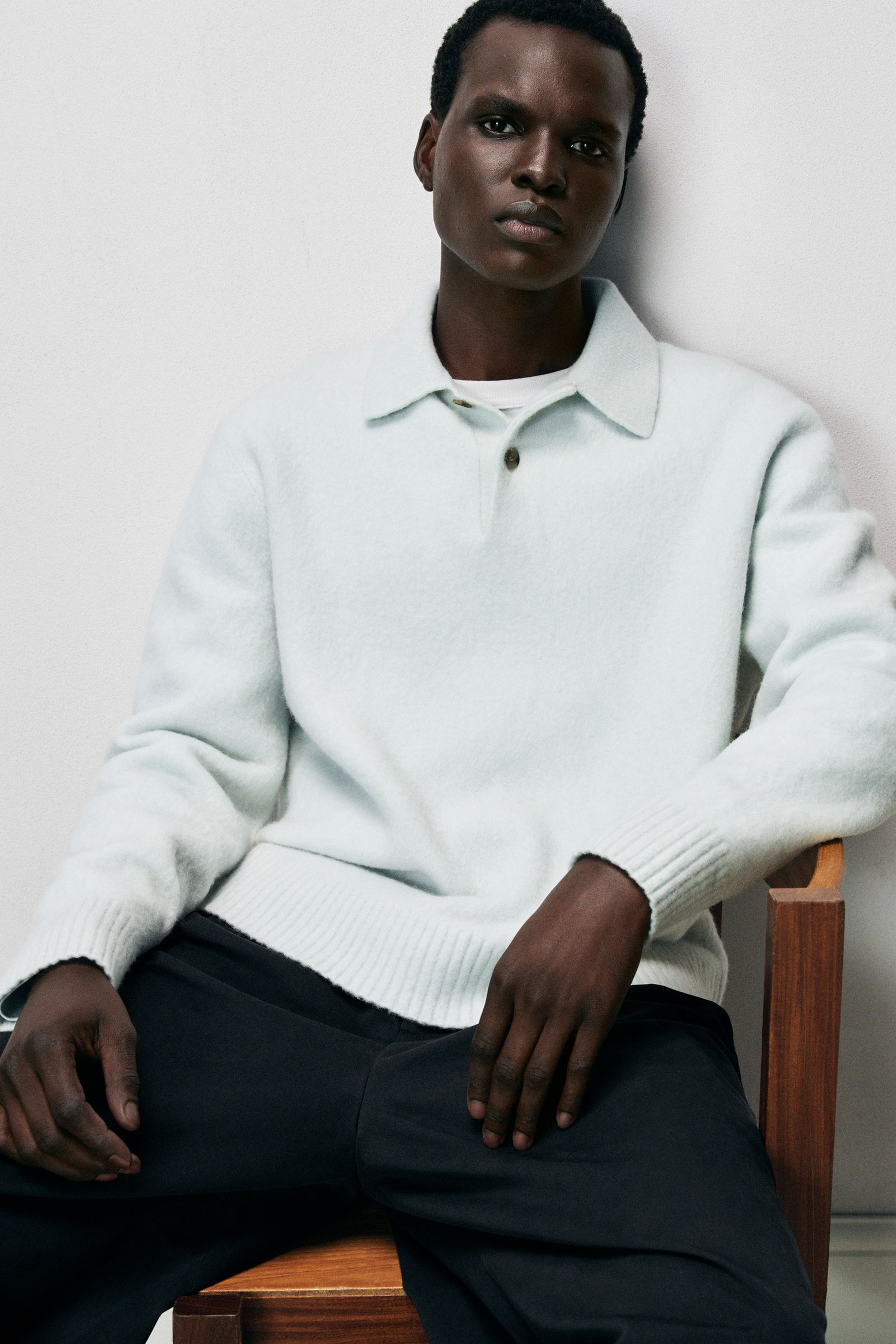 BRUSHED-WOOL POLO SHIRT ブラッシュドウールポロシャツ アイスブルー