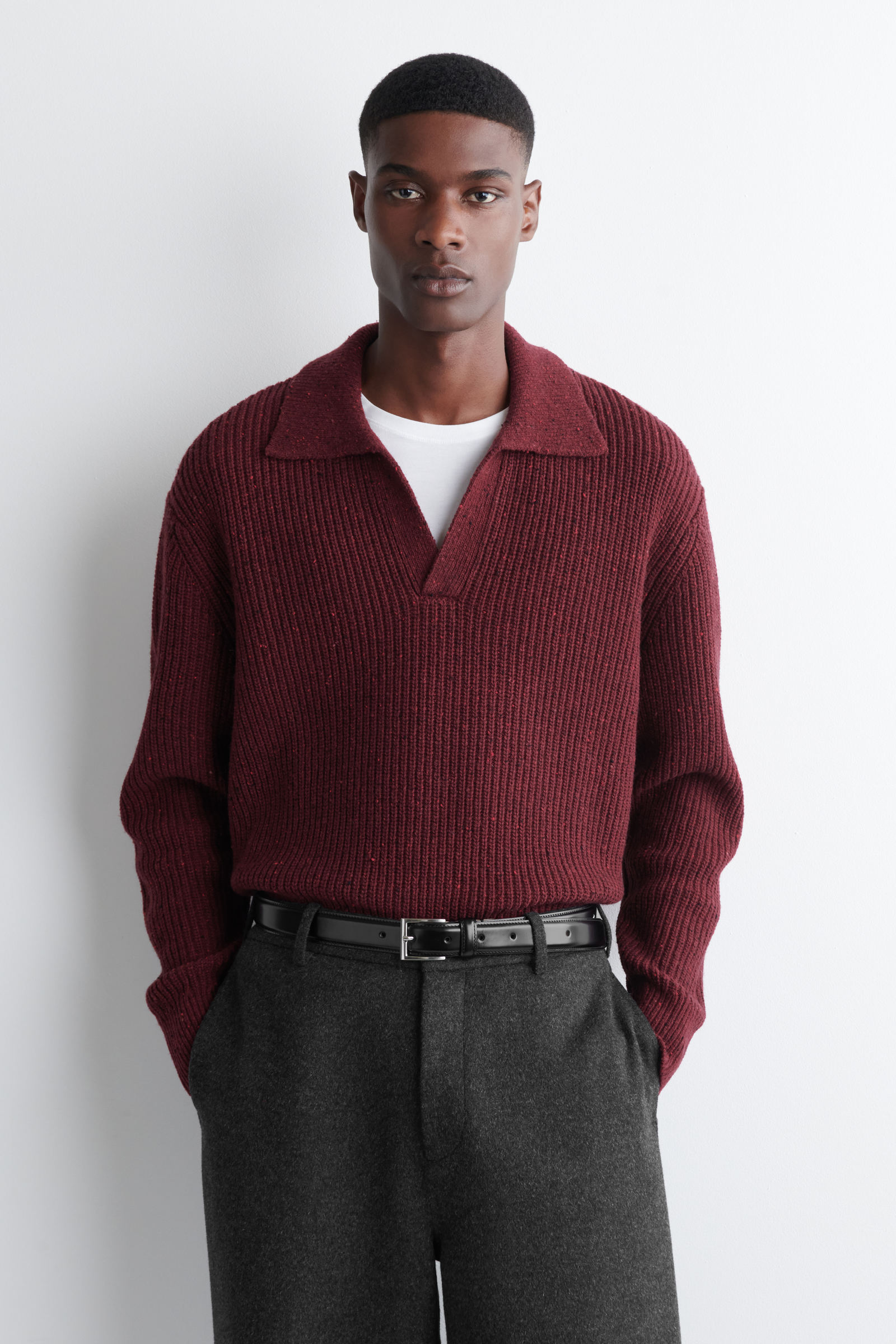 DONEGAL-EFFECT WOOL POLO JUMPER ドネガル風ウールポロセーター