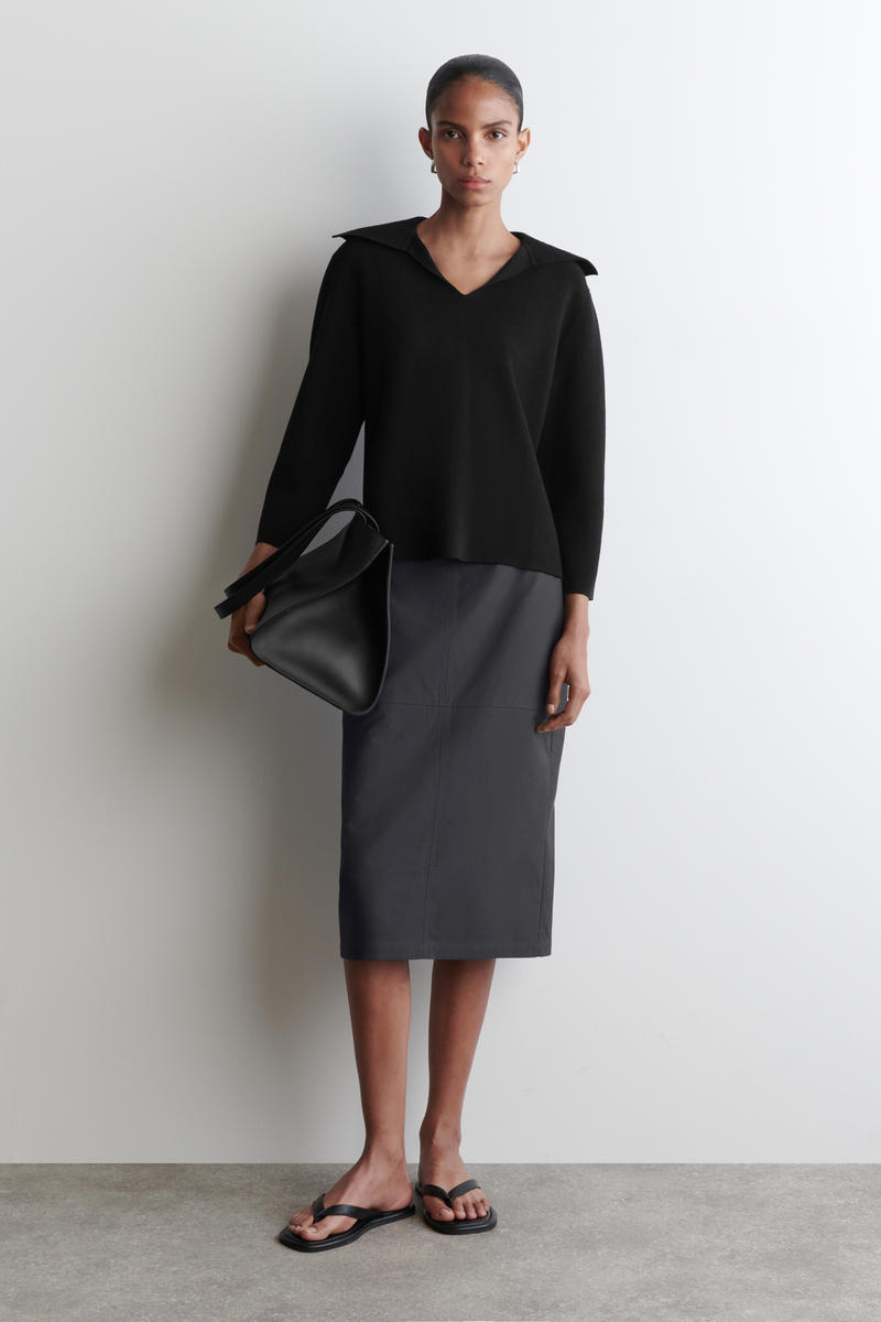 COS ダブルニットオープンカラーセーター