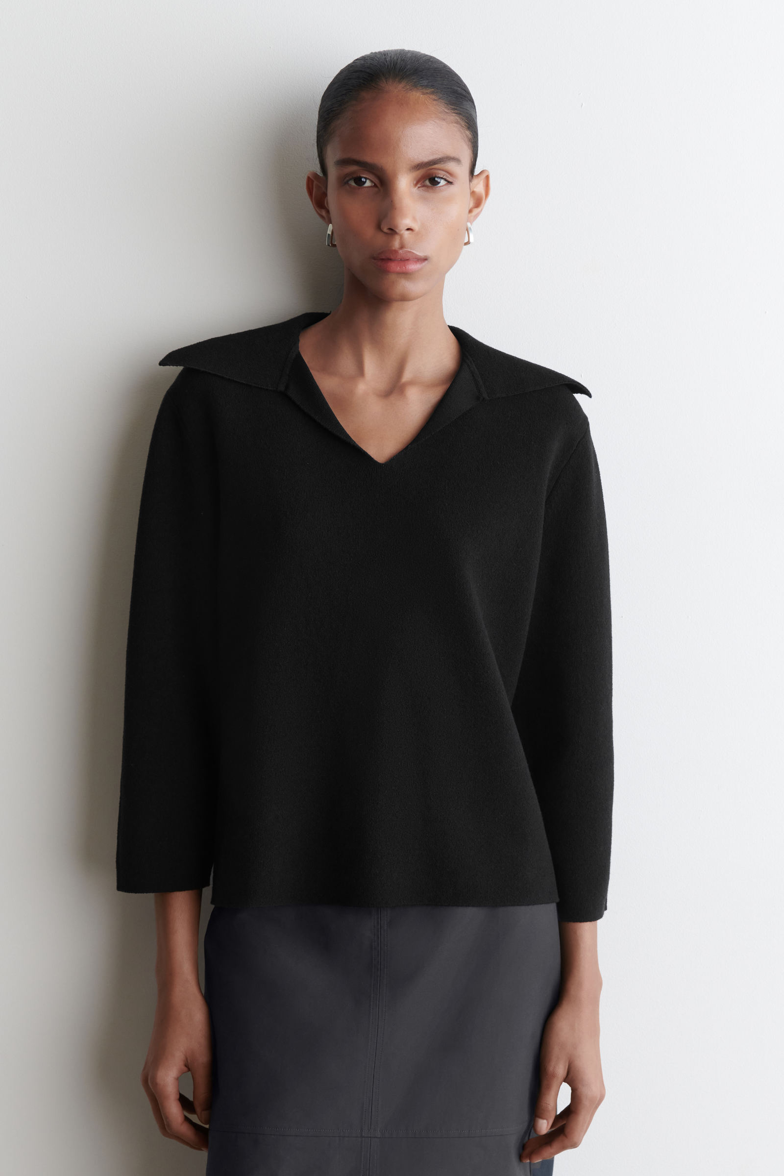 DOUBLE-KNIT OPEN-COLLAR JUMPER ダブルニットオープンカラーセーター