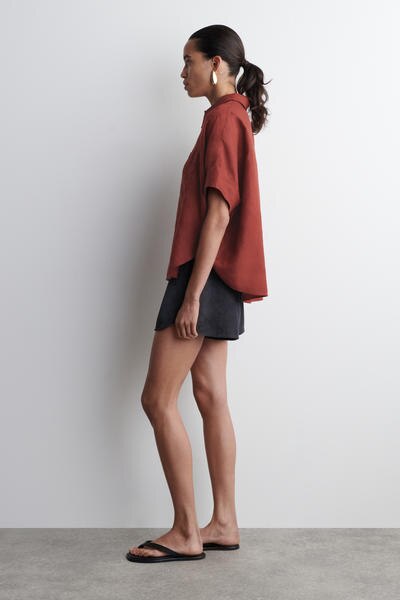 COS リネン ハーフプラケット シャツ