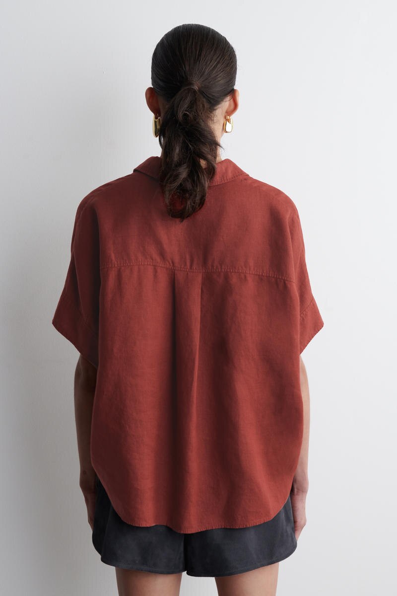 COS リネン ハーフプラケット シャツ