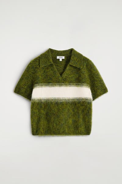 COS ストライプモヘア混紡ポロニット