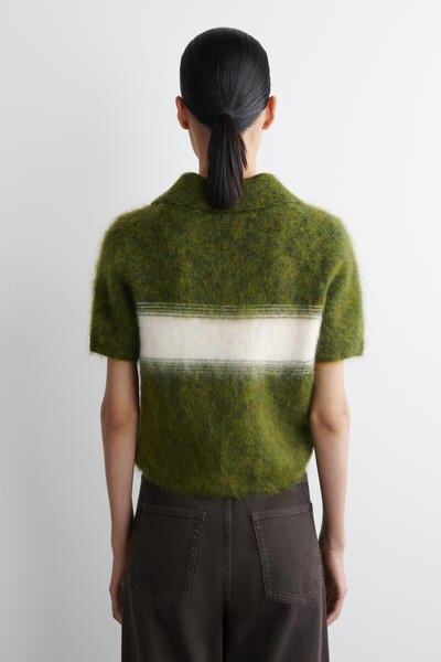 COS ストライプモヘア混紡ポロニット