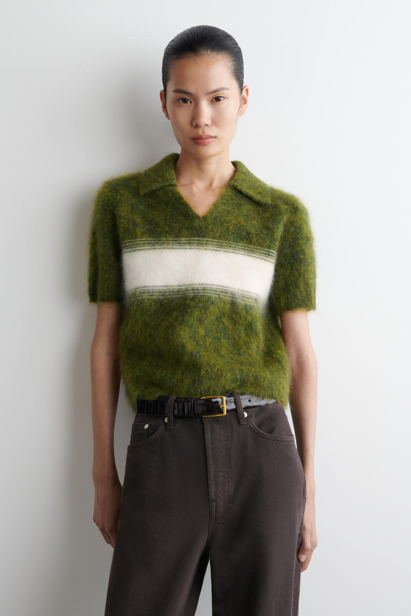 COS ストライプモヘア混紡ポロニット