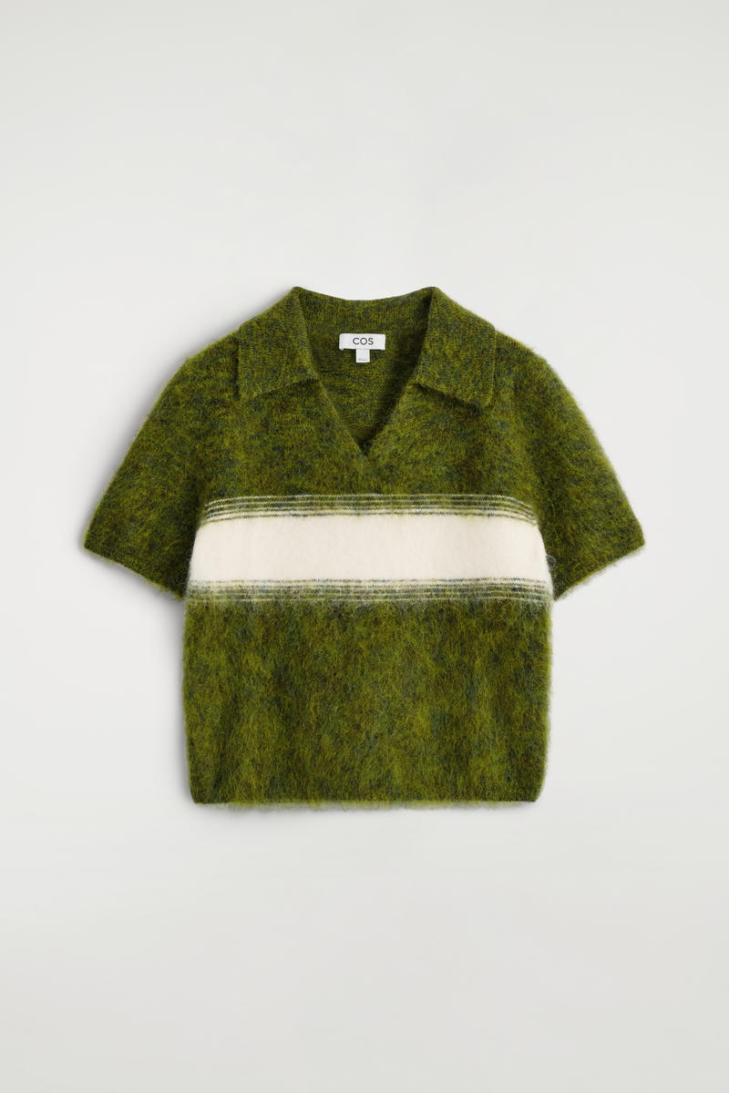 COS ストライプモヘア混紡ポロニット