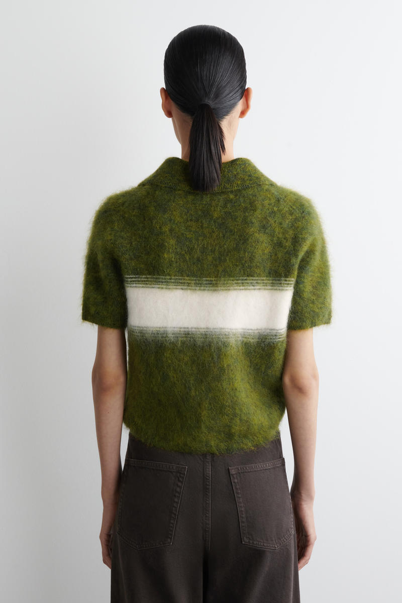 COS ストライプモヘア混紡ポロニット