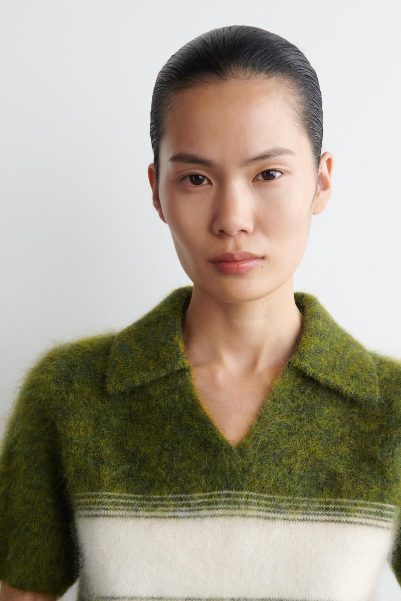 COS ストライプモヘア混紡ポロニット