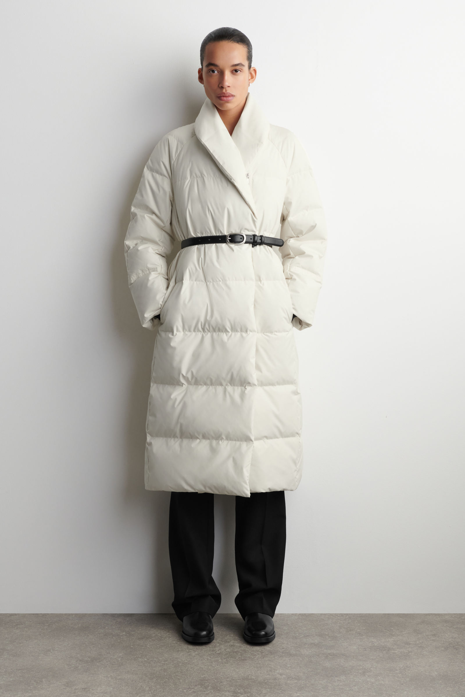 SHAWL-COLLAR QUILTED DOWN COAT ショールカラーキルティングダウン