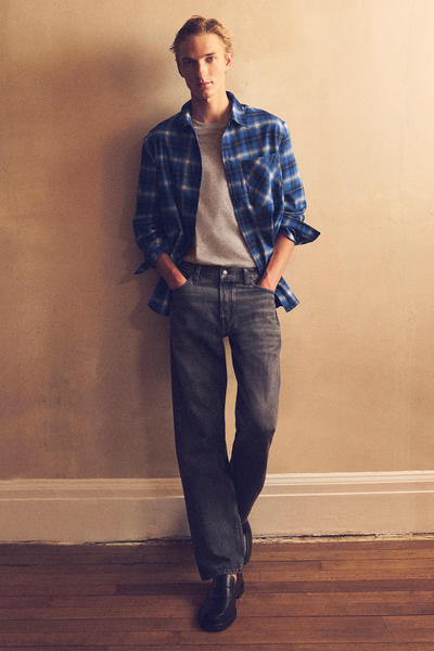 COS リラックスチェックウール混シャツ