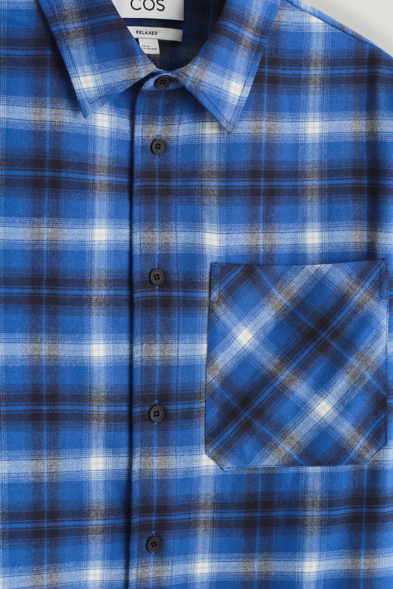 COS リラックスチェックウール混シャツ