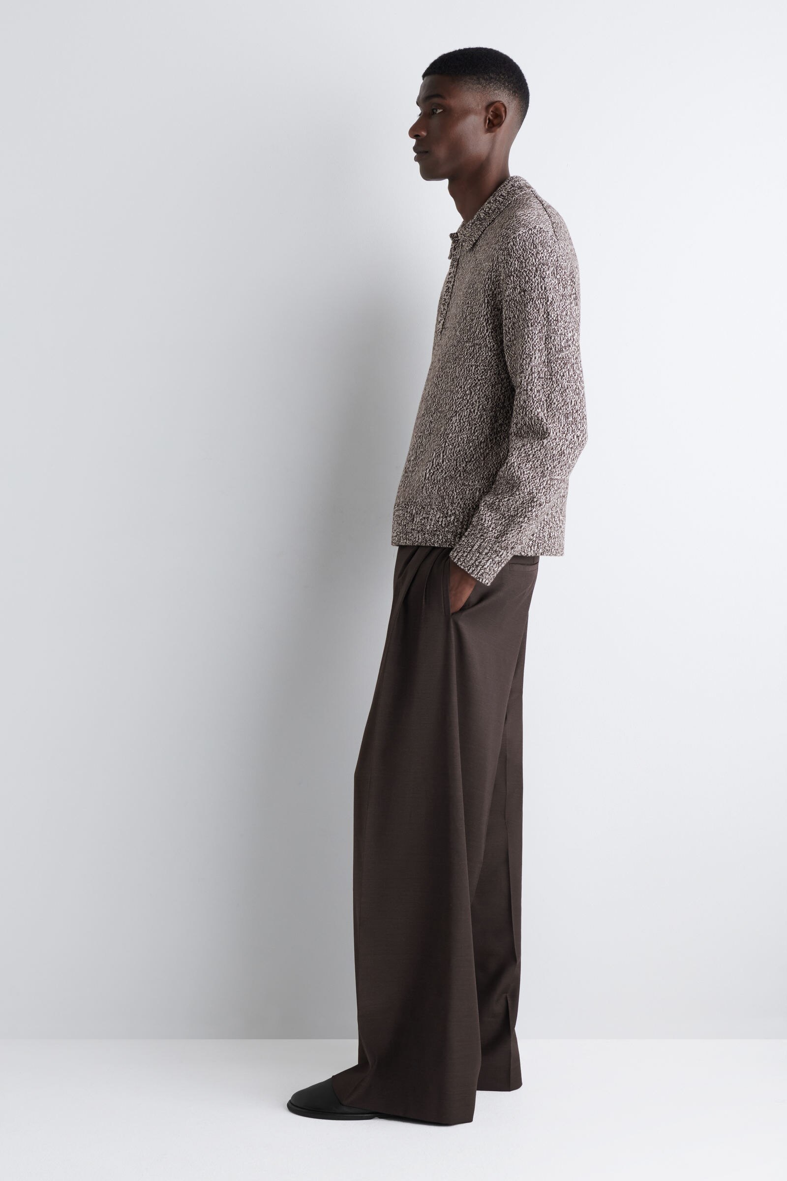 WOOL-BLEND HALF-ZIP POLO JUMPER ウール混ハーフジップポロニット