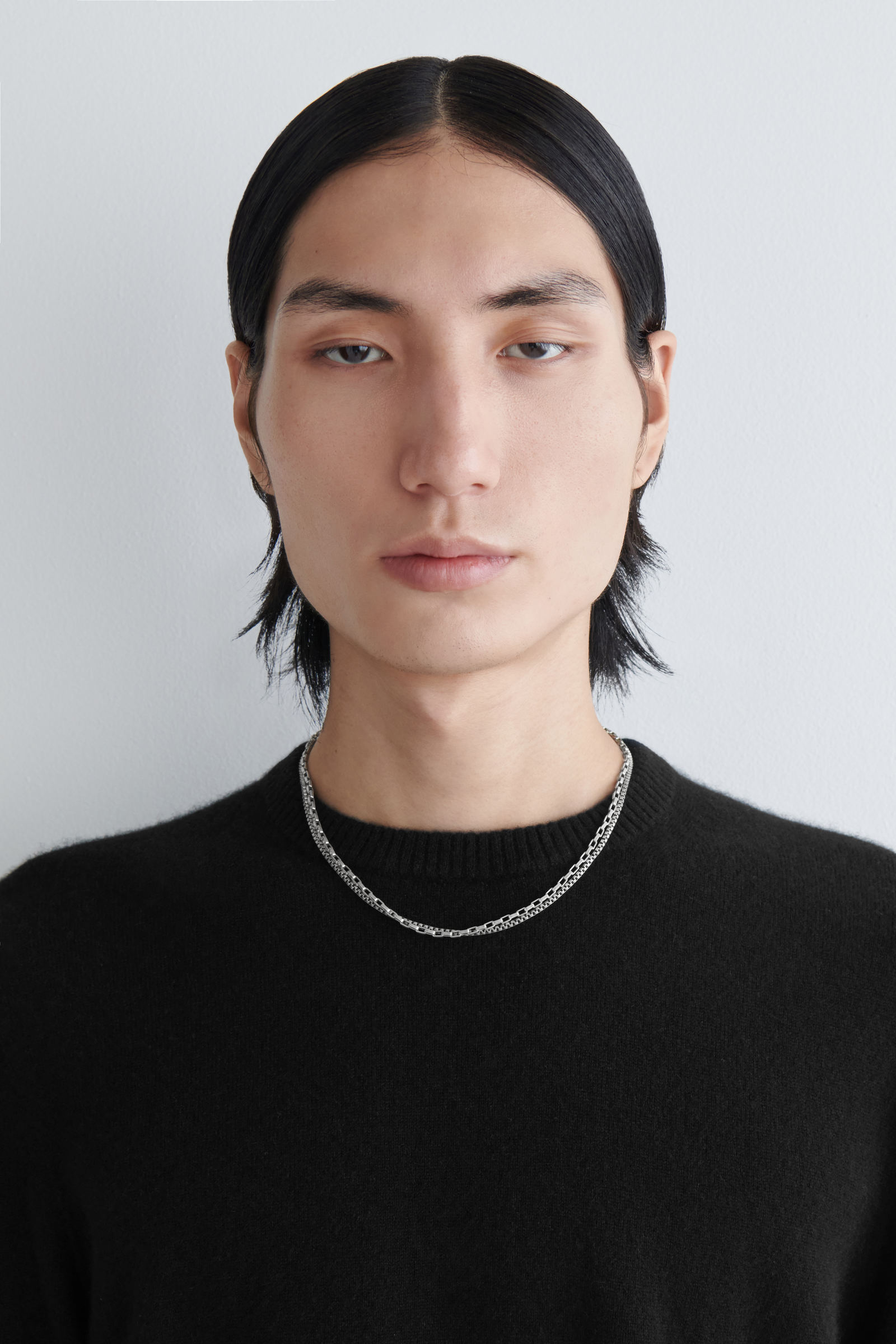 シルバー925 COSネックレス チェーン シルバー ロゴ メンズ DOUBLE-CHAIN NECKLACE ダブルチェーンネックレス シルバー｜COS コス