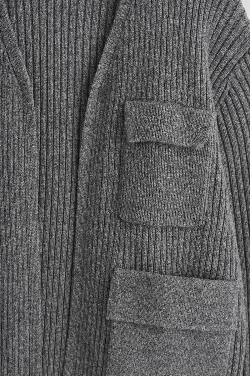 RIBBED MERINO WOOL UTILITY CARDIGAN リブ編みメリノウール