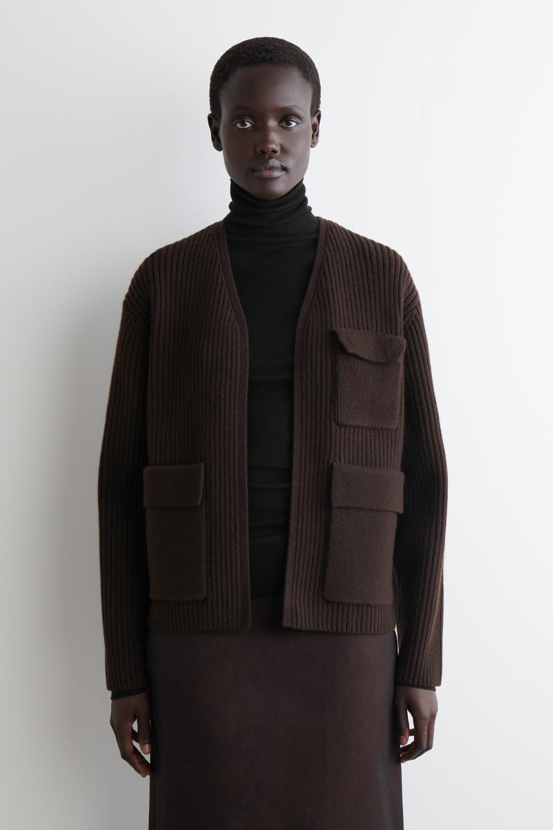 RIBBED MERINO WOOL UTILITY CARDIGAN リブ編みメリノウール