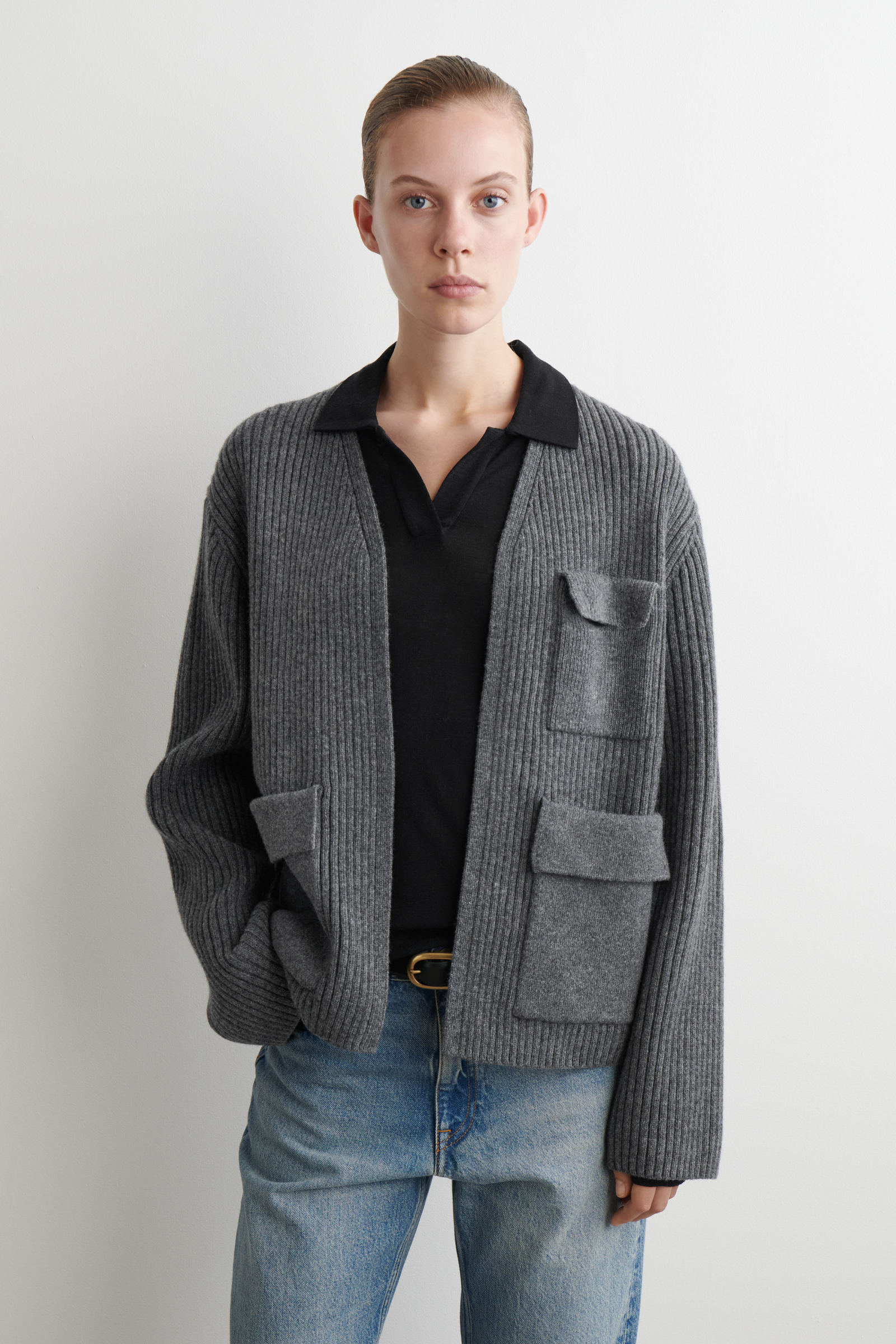 RIBBED MERINO WOOL UTILITY CARDIGAN リブ編みメリノウール