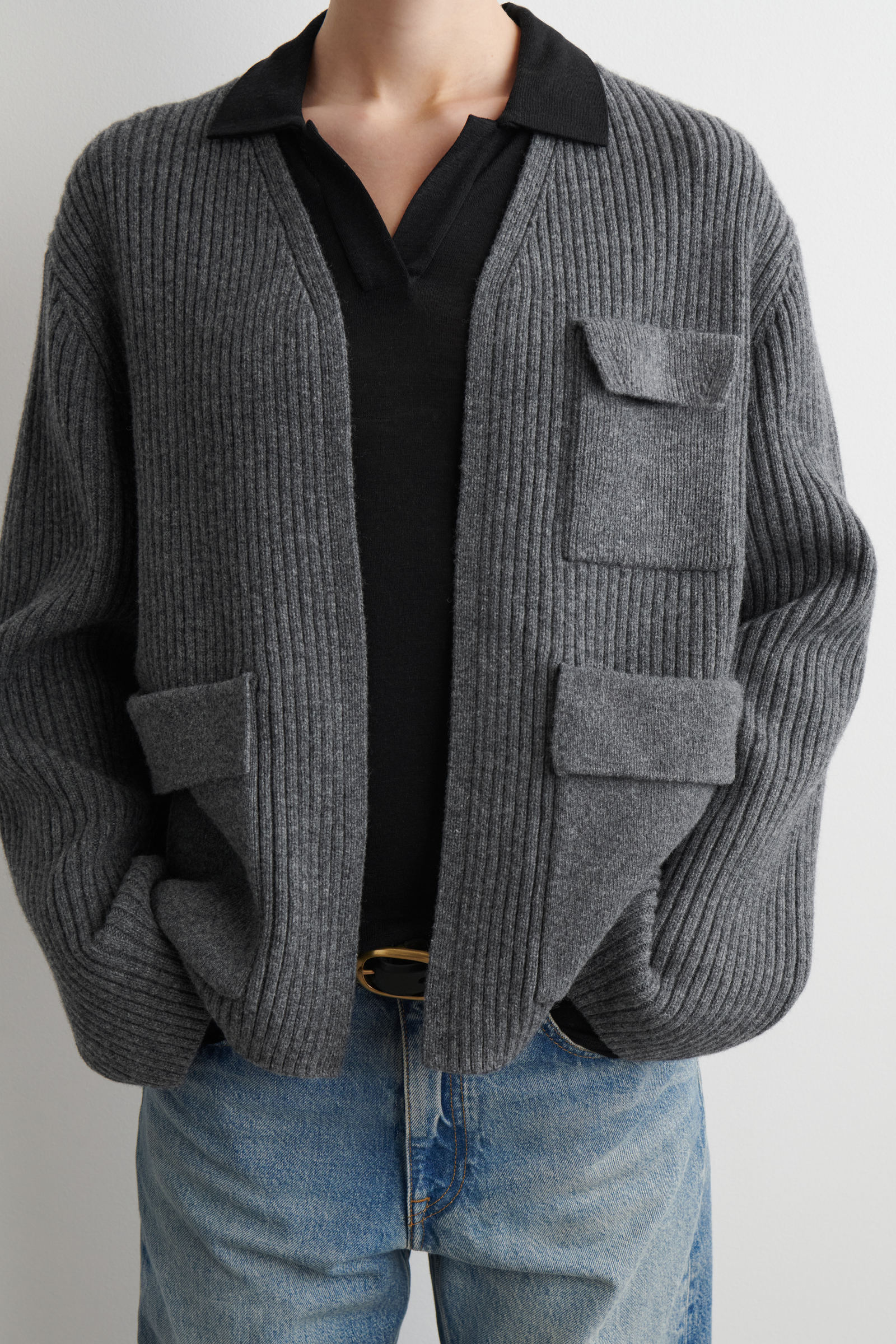RIBBED MERINO WOOL UTILITY CARDIGAN リブ編みメリノウール