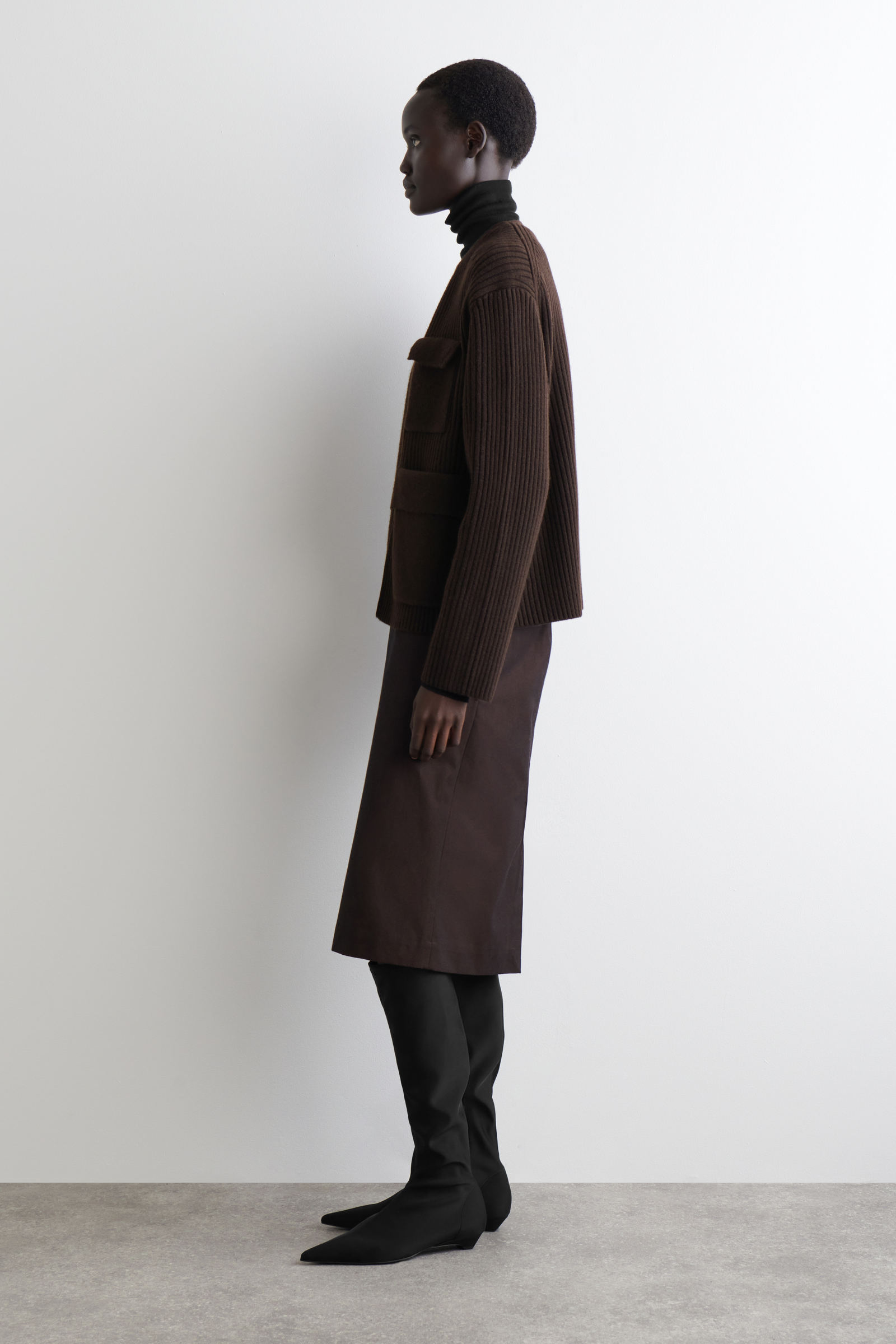 RIBBED MERINO WOOL UTILITY CARDIGAN リブ編みメリノウール 